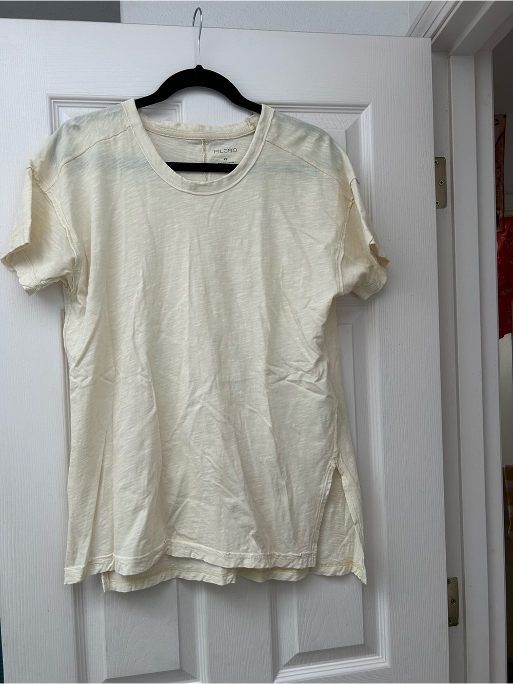 Pilcro Cream Short Sleeve Tee with Side Slits